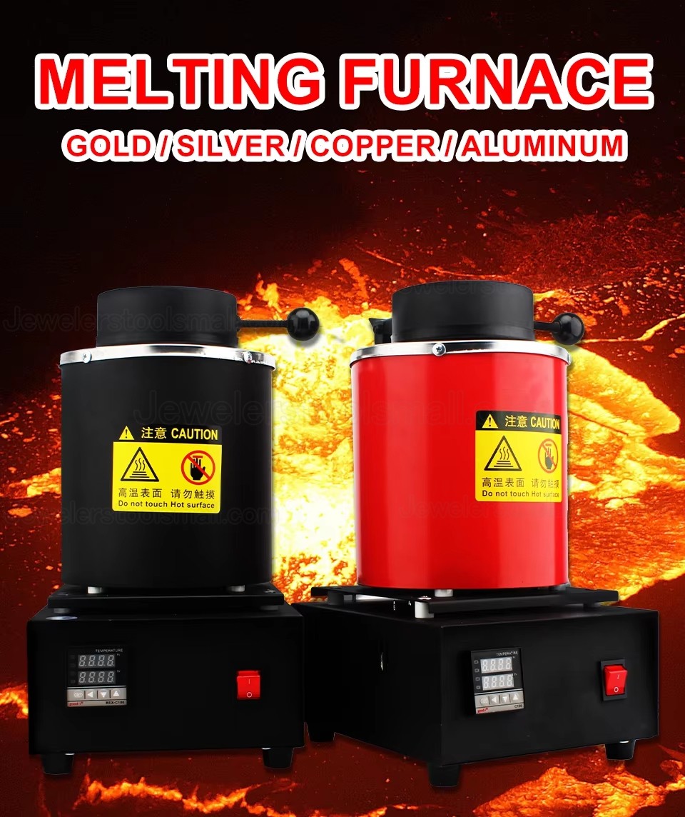 1400W Small Mini Digital Electric Gold Melting Furnace with 1kg/2kg/3kg Graphite Crucible
